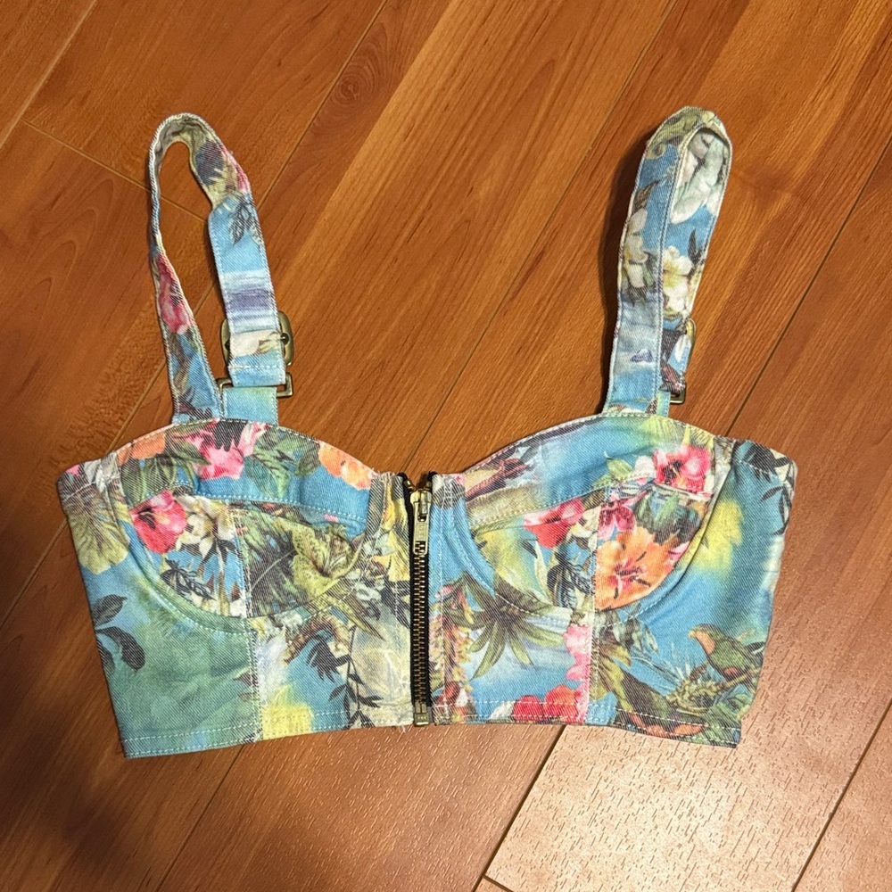 River Island Floral Zip-Up Tank Top